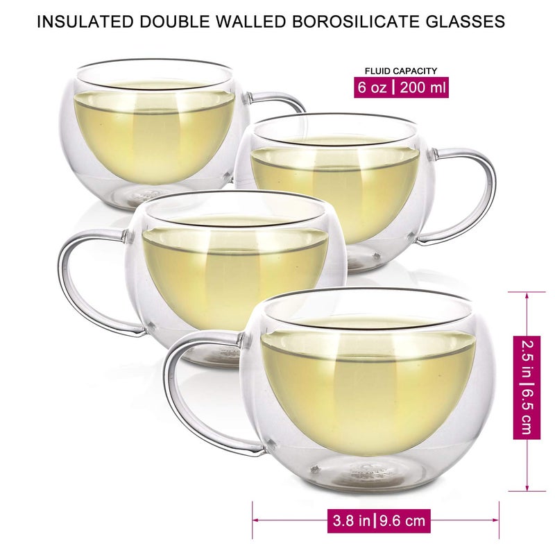 Teabloom Modern Classic Insulated Cups â€“ 6 oz / 200 ml â€“ Set of 4 Double Walled Glass Cups for Tea or Espresso - Image 3